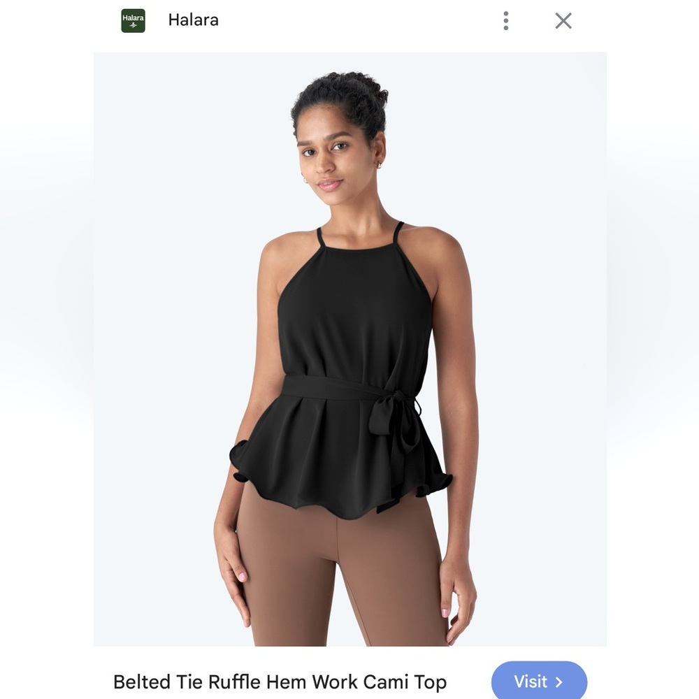 NWT HALARA Black Belted Tie Ruffle Hem Work Cami Top Blouse Flowy Medium